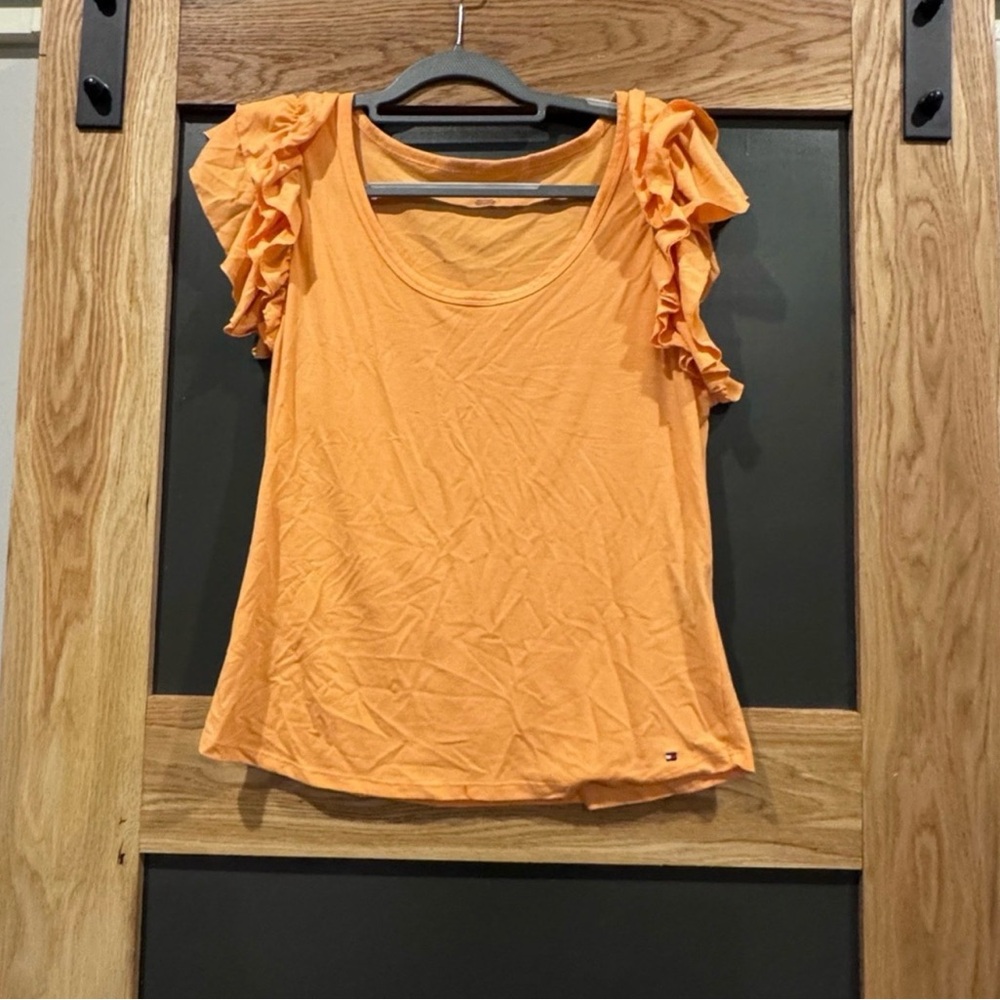 Tommy Hilfiger Peach Ruffle Sleeve Top Medium